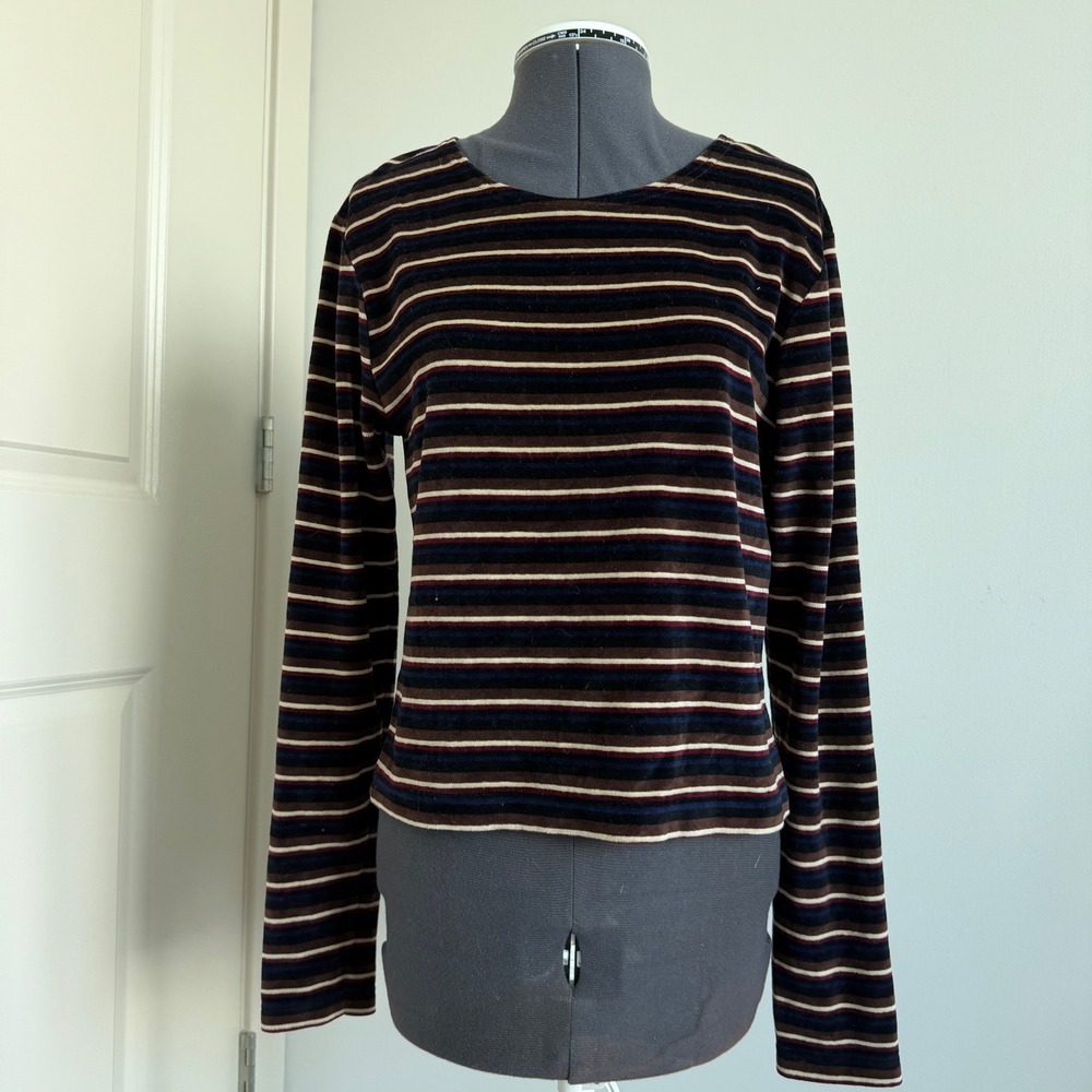 Vintage 90s Striped Velour Cropped Long Sleeve